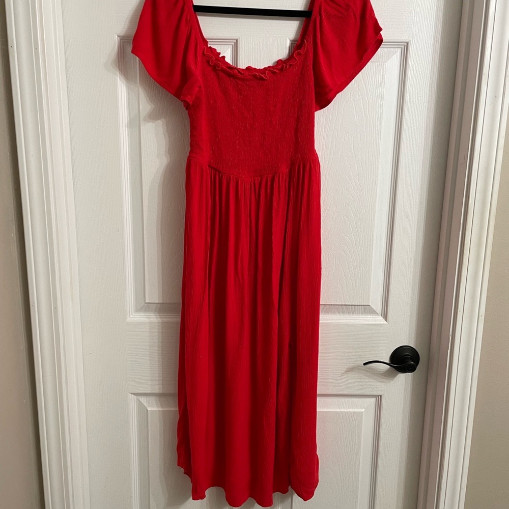 Arizona off shoulder dress orange red color